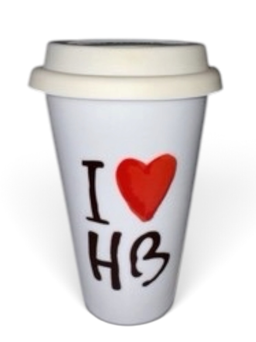Henri Bendel I Heart HB Ceramic Travel Mug Coffee Cup w/ Lid 2016 White NWOT